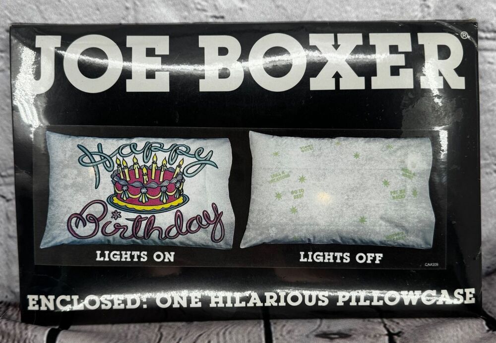 Vtg Sealed Joe Boxer Happy Birthday Pillowcase 1992 Glow in the Dark Hilarious